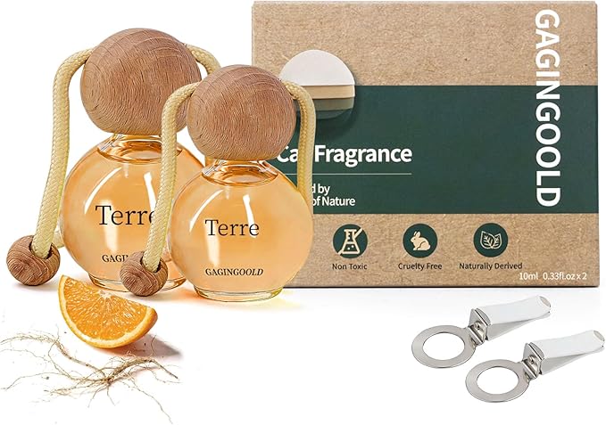 Car Air Freshener Hanging 2 Pack, Terre Scent Essential Oil Diffuser Long Lasting Up to 150 Days, Cute Car Accessories with 2