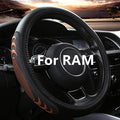 Leather Steering Wheel Cover for Dodge Ram 1500 2500 3500, 15.5-16 Inches Car Steering Wheel Cover with Anti-Slip Massage Par