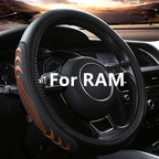 Leather Steering Wheel Cover for Dodge Ram 1500 2500 3500, 15.5-16 Inches Car Steering Wheel Cover with Anti-Slip Massage Par