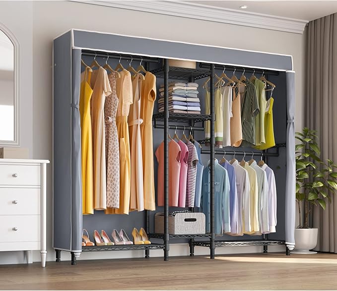 VIPEK Classic V6C Heavy Duty Covered Clothes Rack Portable Wardrobe Closet, 5 Tiers Wire Garment Rack Black Metal Clothing Ra