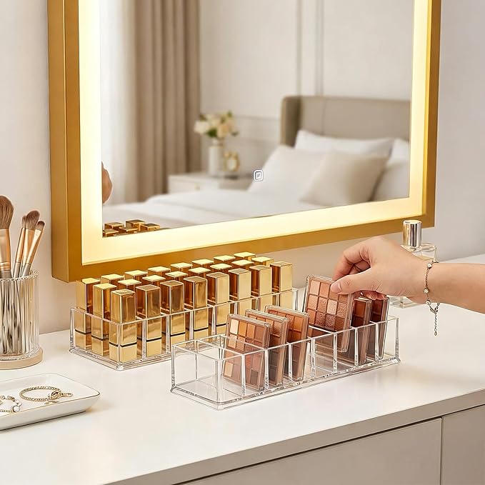 Foraineam 4 Pack Acrylic Compact Organizer Cosmetics Beauty Care Powder Holder Blushes Highlighters Eyeshadow Makeup Organize