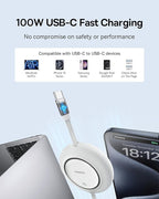 Baseus USB C to USB C Cable, 100W 6.6ft Retractable USB C Fast Charging Cable, 7-Stage Length Preset Retractable Charger Cord