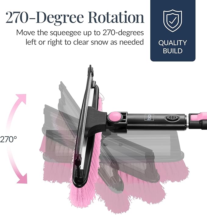 Best Choice Products 4 in 1 Snow Brush with Shovel, Squeegee & Ice Scraper, Up to 39" Extendable Foam Grip, 270° Pivoting Snow Brush for Car Truck SUV, Storage Bag Included - Pink