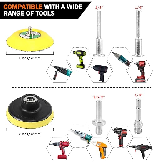 133 PCS Sanding Disc Drill Polishing Kit Sanding Attachment, 3 Inch Wet Dry Headlight Restoration Kit, Hook and Loop Sandpape