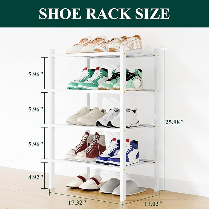 Smiry Shoe Rack, 4 Tier Small Bamboo Shoe Organizer, Stackable Free Standing Wooden Shoe Storage Shelf for Closet, Entryway, 