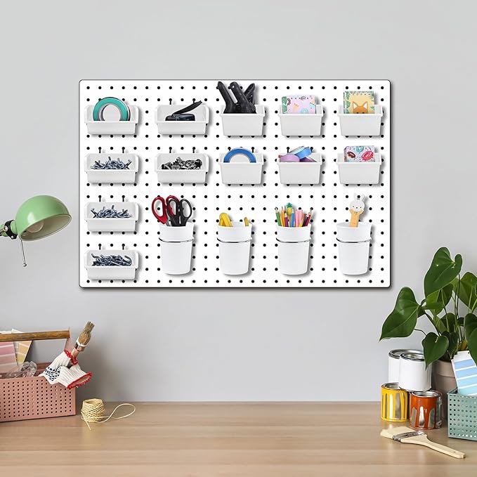 Sieral 64 Pieces Pegboard Bins Pegboard Cups with Hooks and Loops Peg Hooks Assortment Organizer Accessory for Organizing Acc