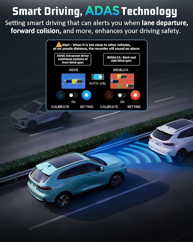4K Dash Cam, 4K+2K Dash Cam Front and Rear W/ 5GHz WiFi & APP Control 64GB Included, 3.2" IPS Screen Car Dash Cam W/ 24H Park