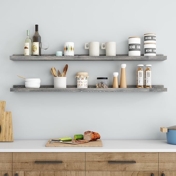 48 Inches Long Floating Shelves for Wall, Solid Pine Wood Picture Ledge Shelves, Wall Shelves with Lips, Nursery Book Shelves