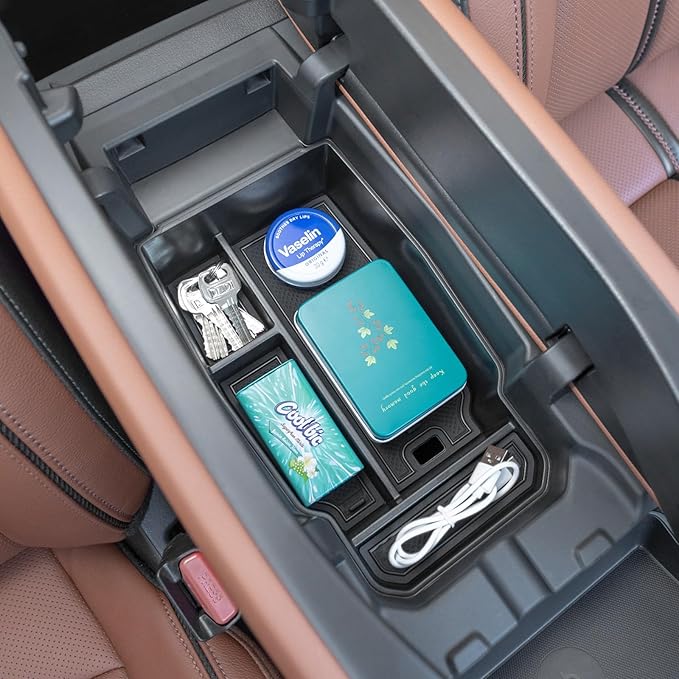 Center Console Organizer Tray Compatible with 2026 2025 2024 2023 Mazda CX-50 Armrest Organizer Tray Secondary Storage ABS Plastic Accessories