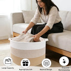 65L Large Blanket Basket, 19.7" L x 19.7" W x 13" H Cotton Rope Woven Storage Basket,Laundry Hamper for Toys, Clothes, Pillow
