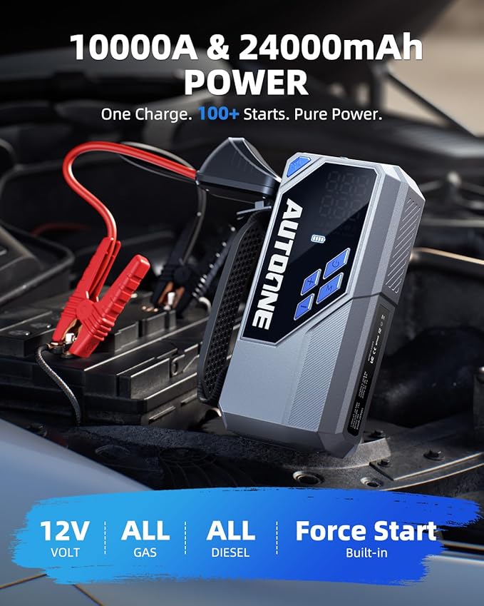 AUTOONE 10000A Jump Starter with Air Compressor, 24000mAh Jump Box with Tire Inflator (All Gas & Diesel) Portable Car