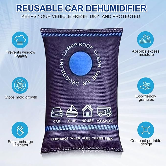 Reusable Dehumidifier Bags, Car Moisture Absorber for Windows Interior, Portable Condensation Prevention for Wardrobe,
