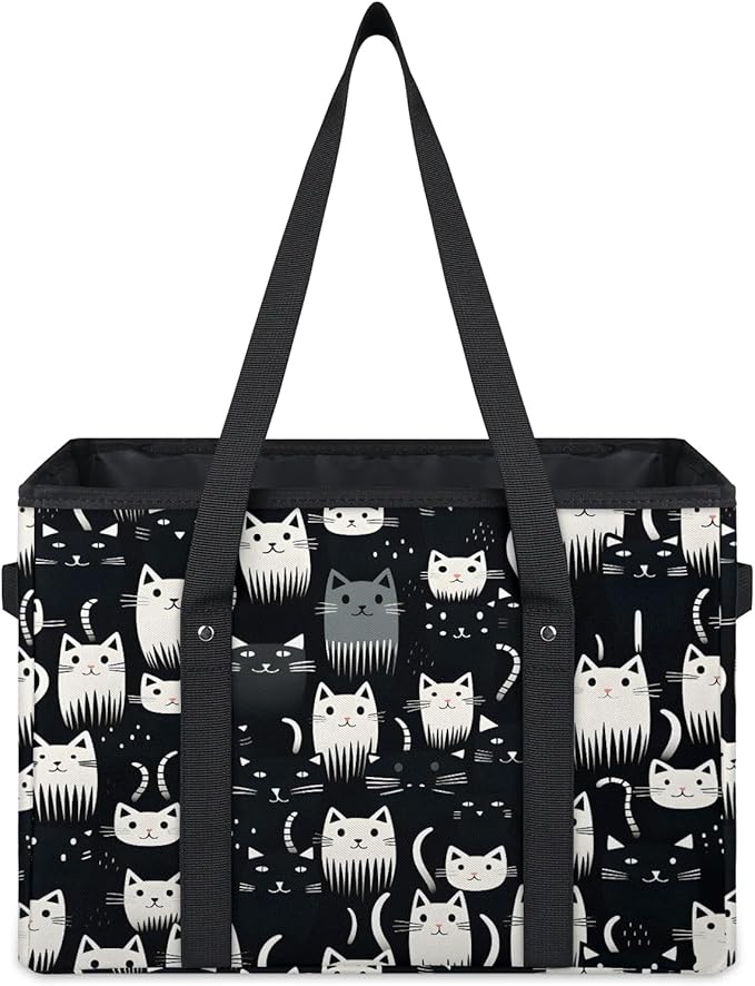 Reusable Grocery Bags Heavy Duty Shopping Bags Foldable Large Tote Bags with Long Handles & Hard Bottom