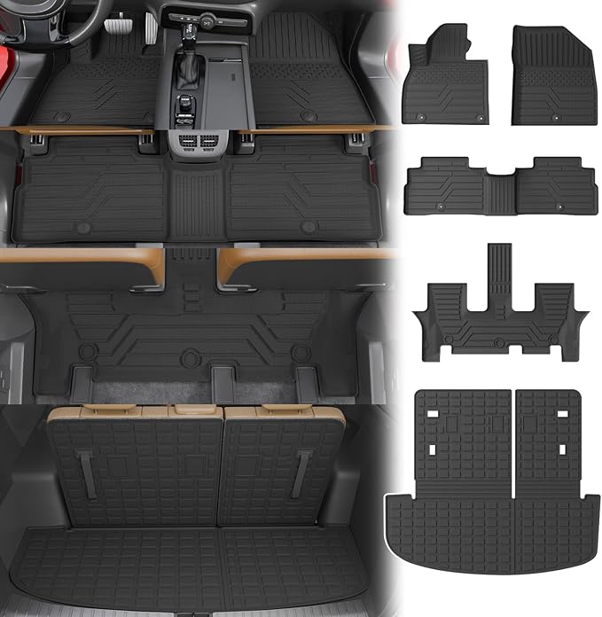 Floor Mats Compatible with 2020-2025 Kia Telluride 7&8 Seats Cargo Mat Cargo Liner All Weather Back Seat Cover Protector 2024 Telluride Accessories (Trunk Mat with Backrest Mats+Floor Mats)
