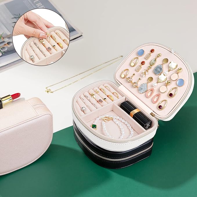 ProCase Travel Size Jewelry Box, Medium Portable Seashell-Shaped Jewelry Case, 2 Layer Mini Jewelry Organizer in PU Leather f