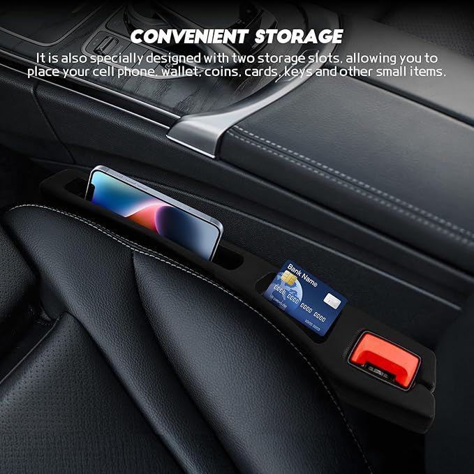 Hovom 2PCS Car Seat Gap Filler Organizer, Multi-purpose Automotive Seat Gap Storage Organizer for Key Phone Card, Auto Seats Crevice Filler Stop Things from Dropping, Car Accessories (Black)