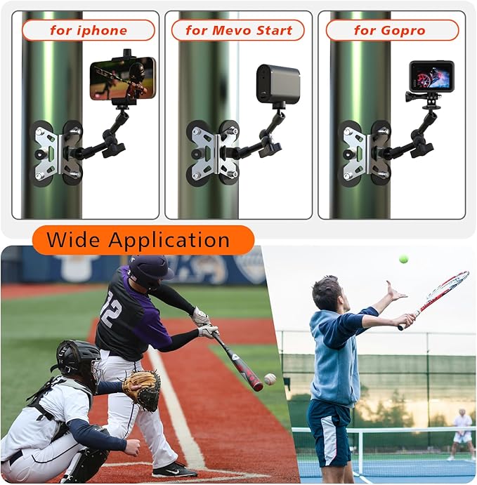 Magnetic Phone Fence Mount for iPhone, PostMount for Mevo Start, GoPro with Two 1/4" Mount Points Flexible Hinge Camera Magnet Holder for Recording Baseball,Softball and Tennis Game