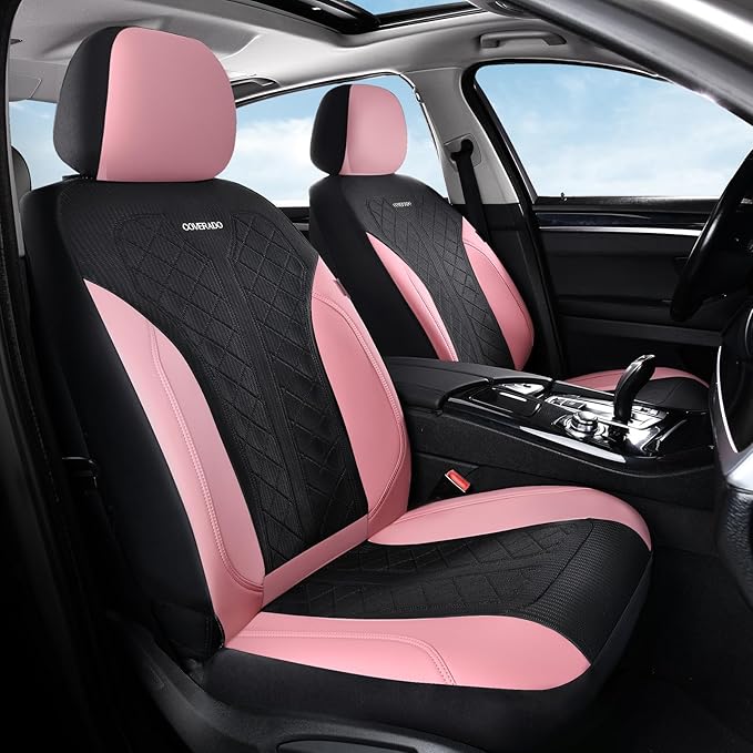 Coverado Car Seat Covers 2-Pack, Luxury Front Seat Covers, Automotive Car Seat Protectors, Pink Driver Seat Covers Universal 