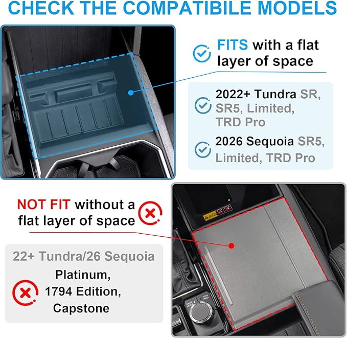Center Console Hidden Organizer Compatible with 2022 2023 2024 2025 2026 Toyota Tundra and 2026 Toyota Sequoia Accessories OEM Secret Compartment Storage Box Press Open(Fit SR/SR5/Limited/TRD Pro)