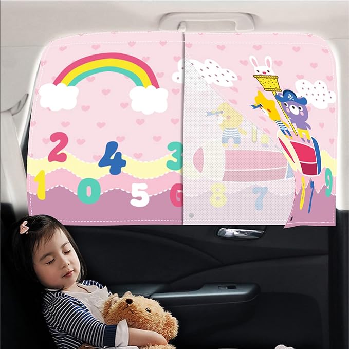 Car Sun Shade for Baby - EOHMAK Car Side Window Sun Shade Cover Upgrade Double Opening Car Interior Curtain Sun Blocker Blind (Pink Rainbow, 2 Pack)
