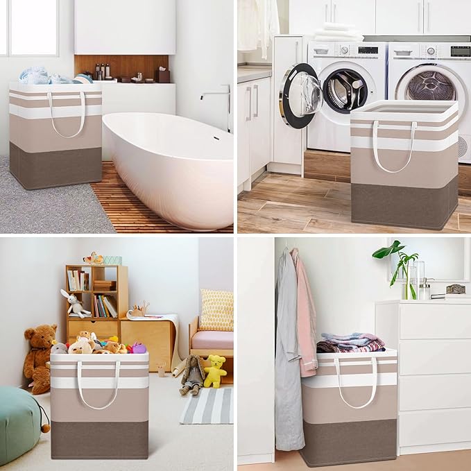 HomeHacks 2-Pack Large Laundry Basket, Waterproof, Freestanding Laundry Hamper, Collapsible Tall Clothes Hamper with Extended
