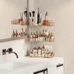 Asayuee 3-Tier Corner Bathroom Counter Organizer with Top Toothbrush Holders,Large Makeup Organizer Countertop with Brush Hol