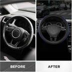 Road Comforts Leather Steering Wheel Cover with Decorative Trim and Piping, Anti-Slip Breathable Design, Fits 14.5–15 Inch Ro