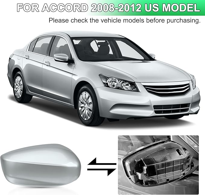 Silver Passenger Side Mirror Cover Rear View Mirror Cap Compatible with 8th Gen Accord Sedan 2008 2009 2010 2011 2012