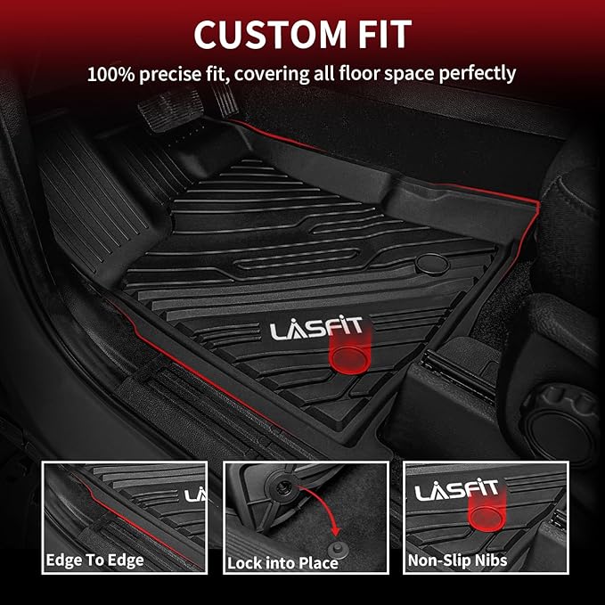 LASFIT Floor Mats for Ford Escape 2020-2025 2026 (NOT Fit Hybrid) TPE Custom Fit Car Floor Liners All Weather Protector, Front and Rear Mats, 3pcs Black