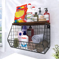 MSJGA Laundry Room Shelves Wall Mounted with Storage Basket - Stackable Wire Wall Shelves Organizer for Towels, Detergent, Ti