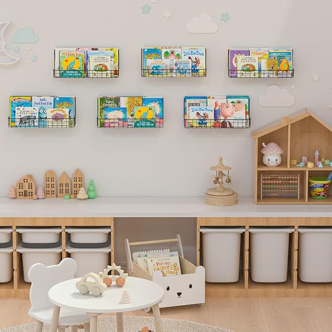X-cosrack Floating Book Shelves for Wall Kids Bookshelf,Metal Hanging Wall Mounted Shelf for Nursery Toddler, Kids Room, Clas
