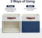 Bagnizer Storage Cubes, 4 Pack Linen Foldable Storage Bins (13 x 13 inch) with Clear Window and Handles, Fabric Organizer for