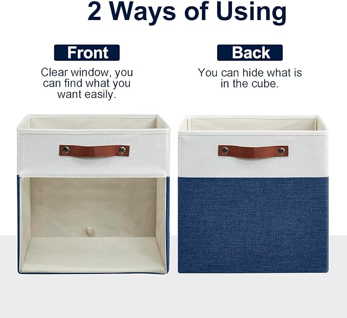 Bagnizer Storage Cubes, 4 Pack Linen Foldable Storage Bins (13 x 13 inch) with Clear Window and Handles, Fabric Organizer for