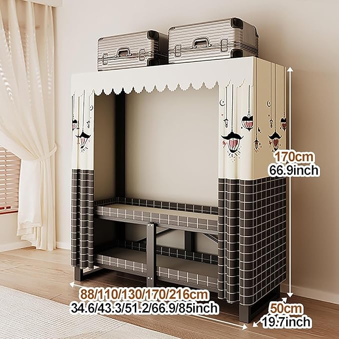 Portable Foldable Wardrobe Closet with Cover, Freestanding Metal Clothes Rack, Space-Saving Garment Organizer for Hanging Clo