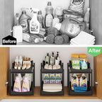Bamboo Under Sink Organizer and Storage, 2 Pack Pull Out Cabinet Organization, 2 Tier Vertical Slide Out Undersink Storage Sh
