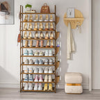 LUKYTOWER Tall Shoe Rack - 10 Tier Organizer for Closet, 30-35 Pairs, Large Capacity with 5 Hooks and Side Pocket, Sturdy Met