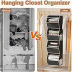 Hanging Closet Organizer 4 Shelf Collapsible Bedroom Closet Organizers and Storage Hanging with Mesh Pocket for Clothes, Clos