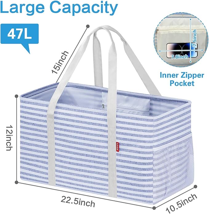 LHZ.K Standing Extra Large Utility Tote Bag 2 Pack, Foldable Reusable Grocery Bags with Metal Wire Frame & Hard Bottom Board