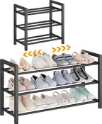 Detsuk 3-Tier Expandable Shoe Rack – Adjustable Heavy-Duty Metal Shoe Organizer Shelf for Closet, Entryway, Mudroom & Garage 