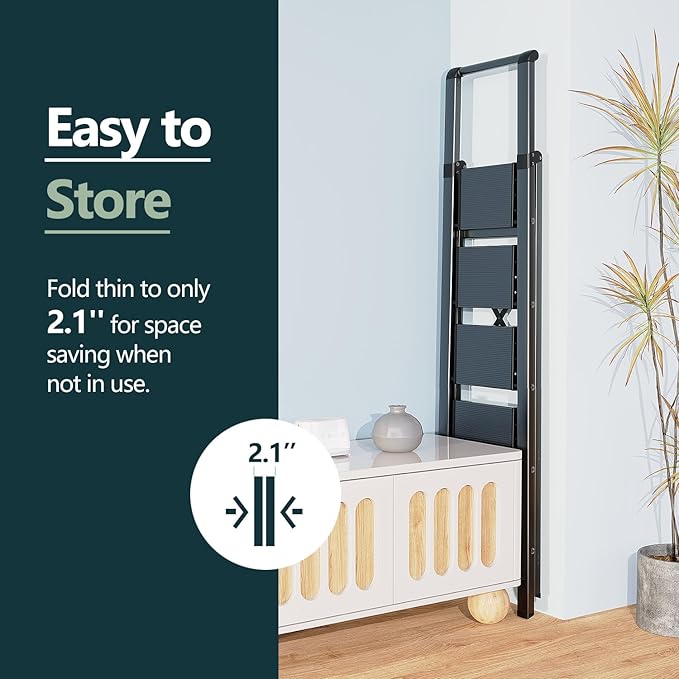 WOA WOA 5 Step Ladder for 10 Feet High Ceiling, Lightweight Foldable Ladder with Non-Slip Wide Pedals, Step Stool with Safe H