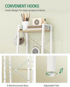 Hzuaneri Ladder Shelf, Bookshelf Bookcase, Freestanding Corner Storage Shelve with 2 Hooks for Home Office, Living Room, Kitc