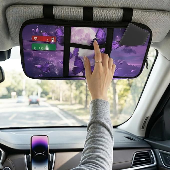 Butterfly Car Sun Visor Organizer Visor Storage Pouch Car Sun Storage Pocket Tactical Car Accessories with Zipper