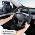 Steering Wheel Cover for 2017-2023 Tesla Model 3 2020-2024 Tesla Model Y, Leather Steering Wheel Cover for Tesla Model 3/Y Accessories, Black