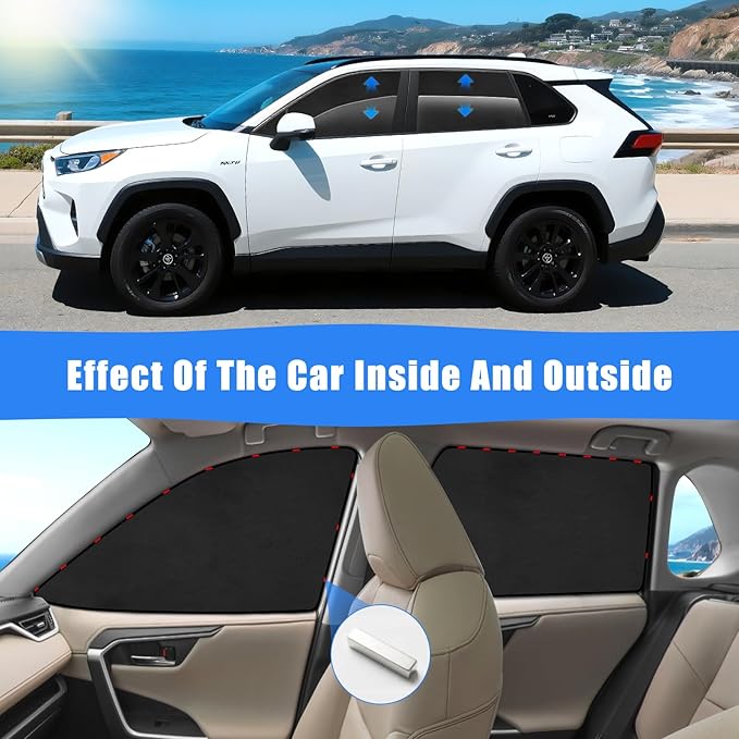 ZATOOTO Car Window Shades for Toyota RAV4 2019-2024, Custom Fit Suede Car Window Covers for 100% UV & Privacy Protection, Heat Insulation, 4 Packs Side Window Sun Shade for Family Travel, Baby, Pets