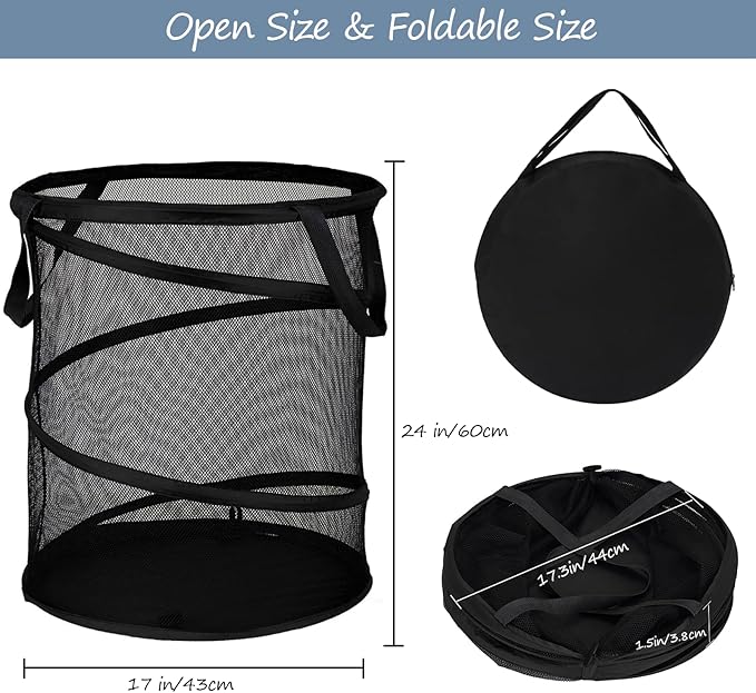 BATTOO Mesh Collapsible Laundry Baskets, Foldable Pop Up Laundry Hamper, Large Laundry Basket Hamper for Laundry, Bathroom, K