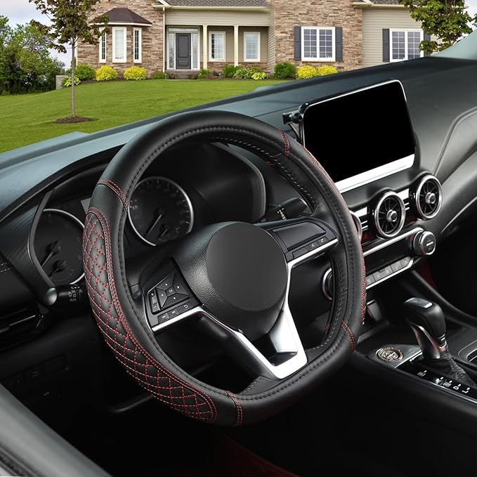 West Llama Flat Bottom Car Steering Wheel Cover for Nissan,D Shaped Steering Wheel Cover for Rogue,Altima,Kicks (Diamond Quil