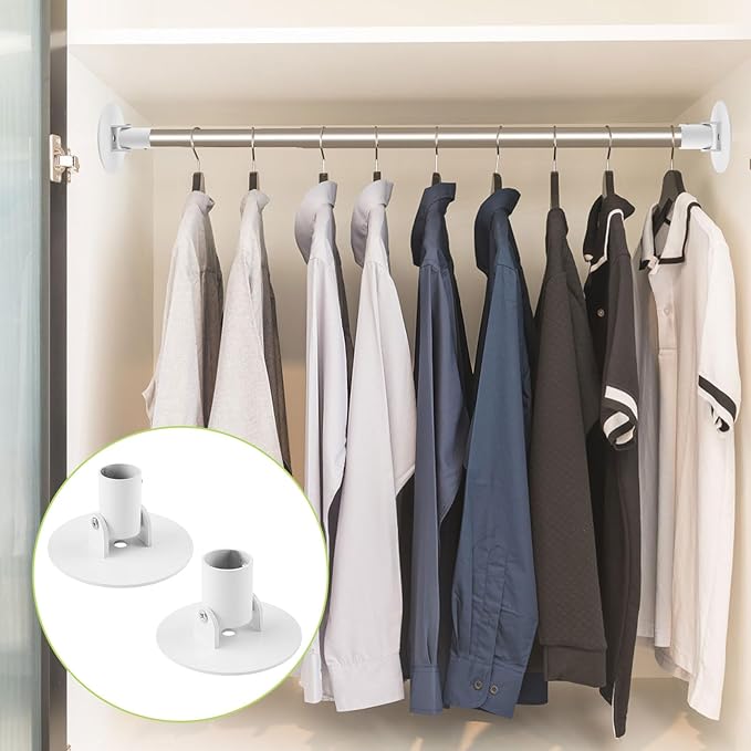 Adjustable Shower Curtain Rod Bracket, 2Pcs Different Sizes Titanium Steel Single Swivel Flange Heavy Duty Closet Rod Holder 