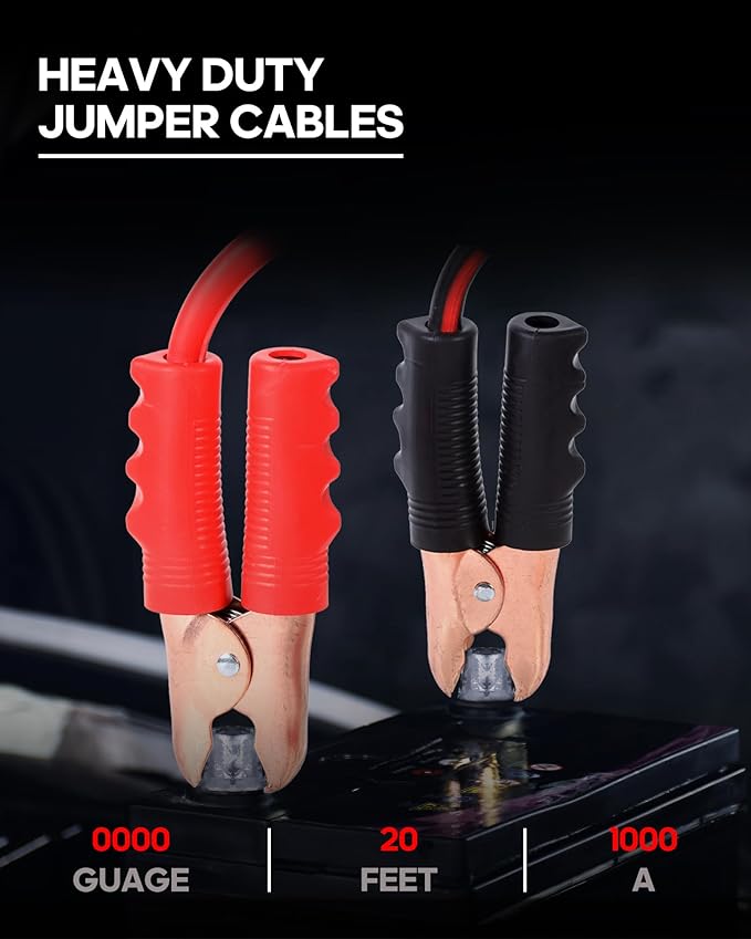 SAFEMATE 4/0 Guage 20 Ft 3000A Heavy Duty Booster Cables, Transfers Higher Voltage Than 2/0, 0, 2~12 Gauge Jumper Cables, For Heavy Duty Automotive to Jump Starting Dead or Weak Batteries