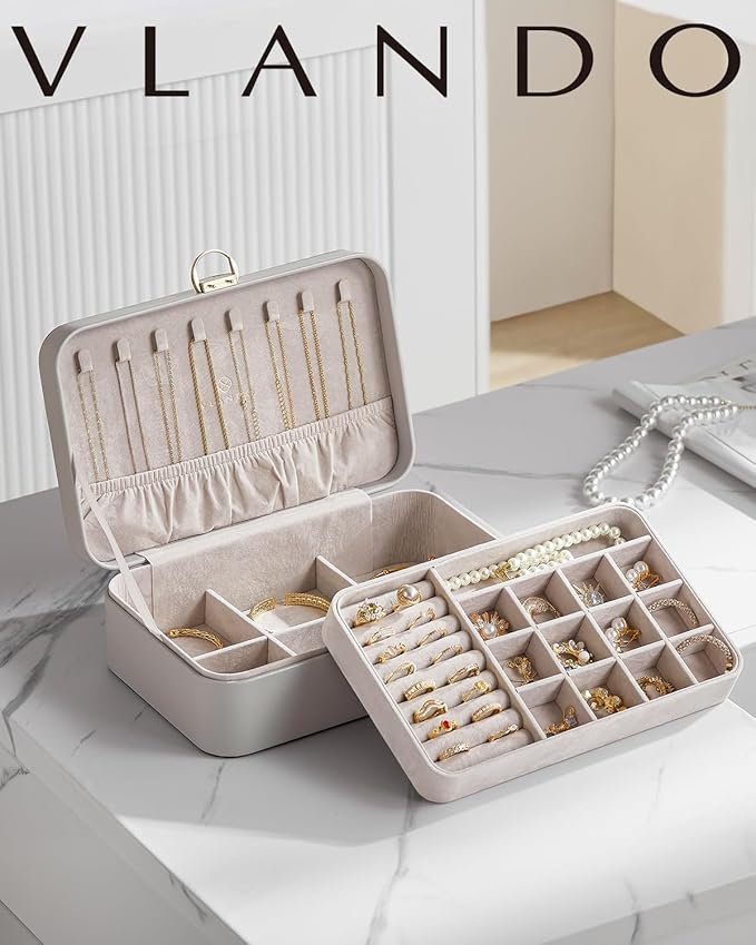 Vlando Jewelry Boxes for Women,2 Layers Jewelry Box with Lock,Birthday Gifts for Women Girls,Jewelry Organizers for Earrings 