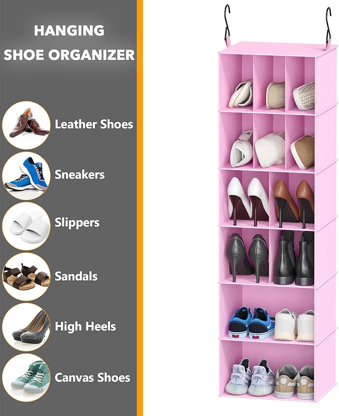 SpaceAid 2 Pack Hanging Closet Organizer and Storage with Dividers, 24 Compartments Hanging Shoe Shelves for Closet, Wardrobe